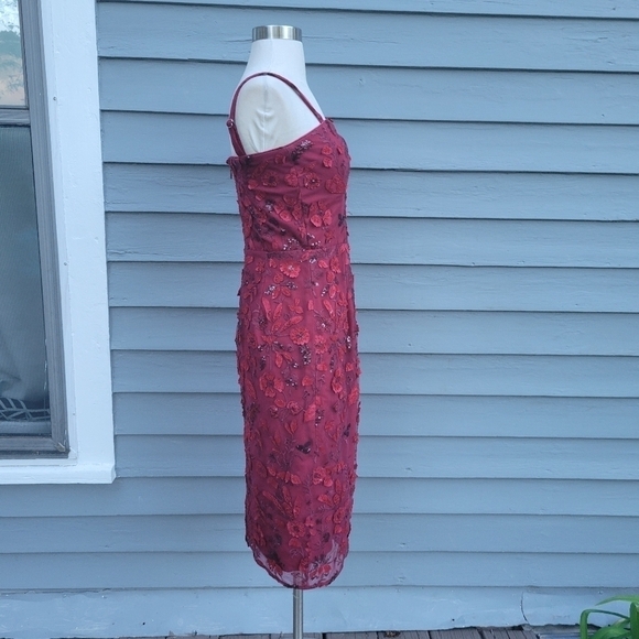 Dress The Population Ynez Red Floral Embellished Beaded Sequin Sexy Midi Dress S - Picture 3 of 9